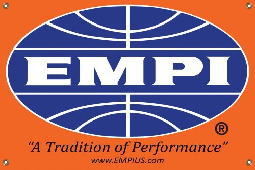 EMPI Banner 36" x 24", Each Orange Vinyl with eyelets, Printed Blue & White Oval