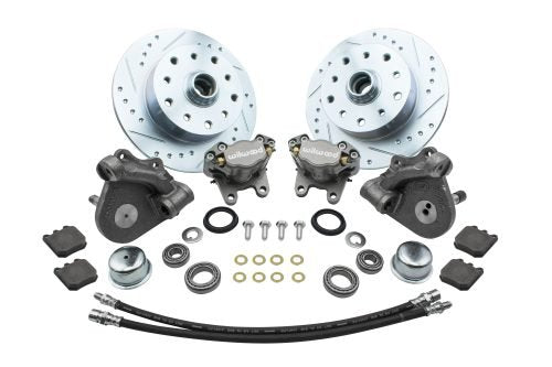 EMPI/Wilwood Front Disc Brake Kit, K/L Suspension, 2 ½” Drop, Double Drilled Discs