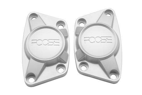 FOOSE Billet Spring Plate Cap: Blasted Satin Silver with Clear Anodized Finish, Pair