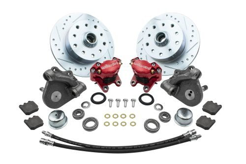 EMPI/Wilwood Front Disc Brake Kit, K/L Suspension, 2 ½” Drop, Double Drilled Discs