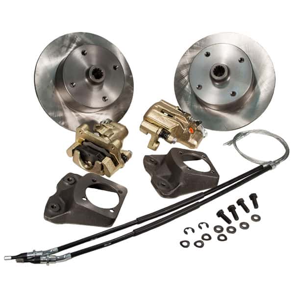 REAR DISC BRAKE KIT, e-brake, 4-Lug (4x130), Beetle 68-72 (incls:2 rotors (long spline), 2 calipers, 2 brackets, 2 e-brake cables,seals,hdwr