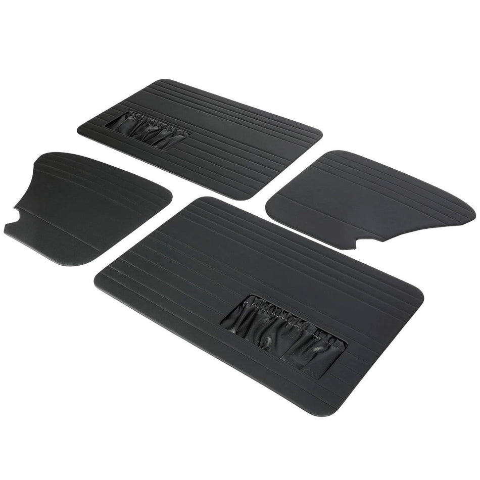 DOOR PANEL KIT, 4-PC; F/R, W/pockets, Black, Type I 67-77