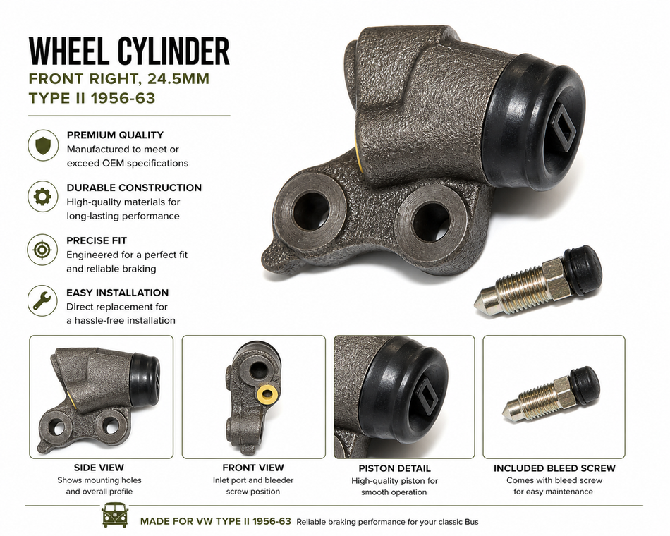 OE BRAND WHEEL CYLINDER, Front Right, 24.5mm, Type II 56-63