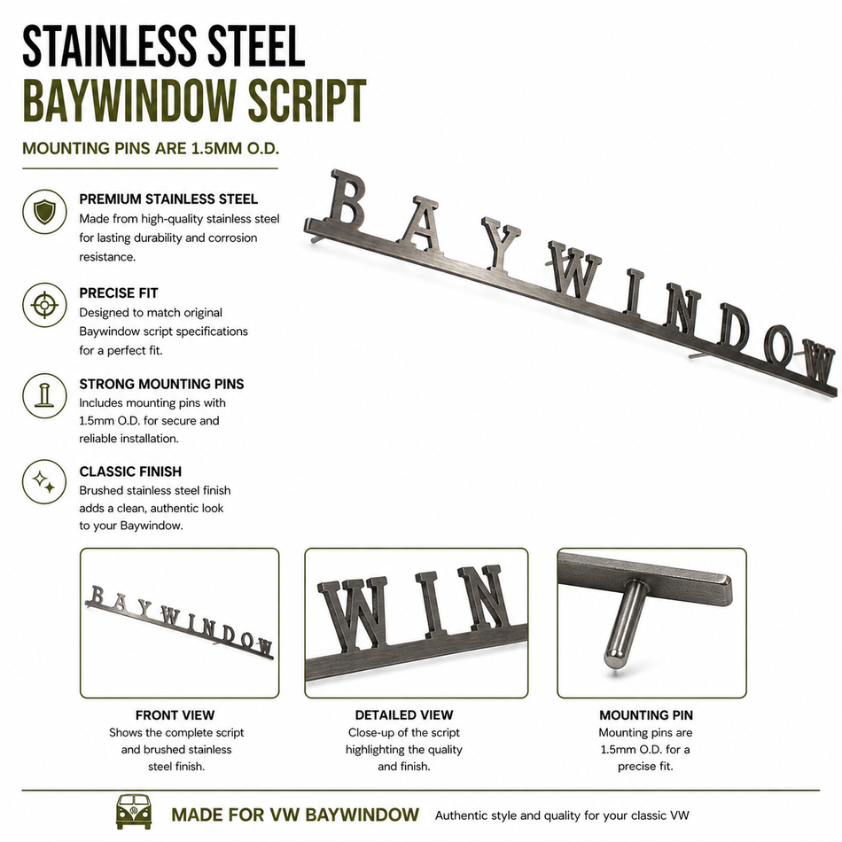 STAINLESS STEEL BAYWINDOW SCRIPT - MOUNTING PINS ARE 1.5MM O.D