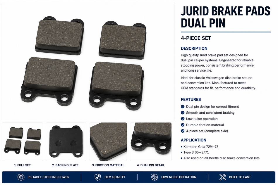 BRAKE PAD SET, (D-101), Type I 1967-72, Type III 1966-3/71 (311.698.151) (2 pin, for aftermarket caliper 311.615.107/108)