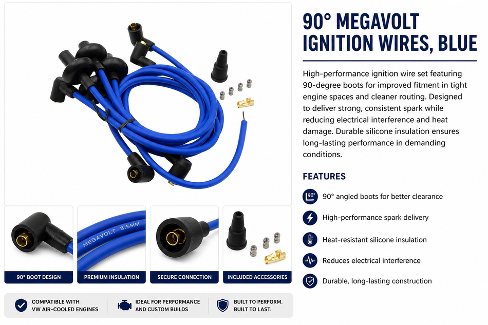 90 Degree Megavolt Ignition Wires, Blue