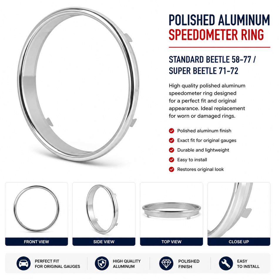 POLISHED ALUMINUM SPEEDOMETER RING - STANDARD BEETLE 58-77 / SUPER BEETLE 71-72